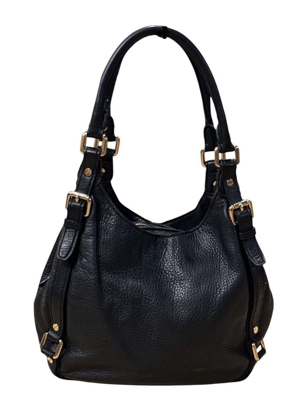 Michael Kors Black Pebbled Leather Shoulder Bag Gold Hardware Hobo Purse - Picture 2 of 14